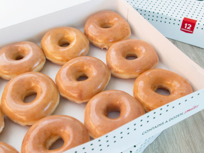 Original Glazed doughnuts in a Krispy Kreme dozen box, from the Ridgeview fundraiser page